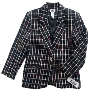 Lucia Women 8 Black Plaid Tweed Metallic Colorful Accents 1 Button Career Blazer